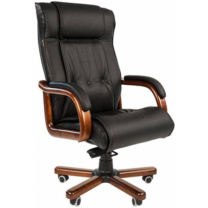 Кресло руководителя Chairman 653 (черная кожа, топган) главное фото